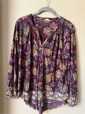 Lucky Women's Floral Boho Button-Front Top - Plum